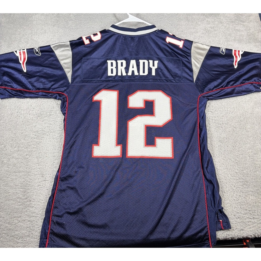 Tom Brady Patriots Reebok NFL Jersey Mens L #12 Navy Y2K 2000s